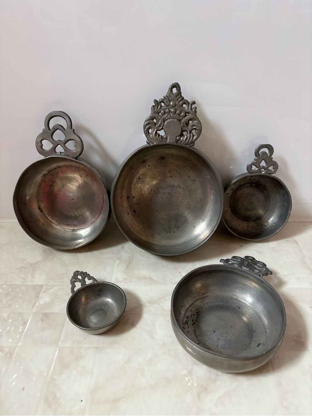 Vintage Pewter Serving Porringers Set